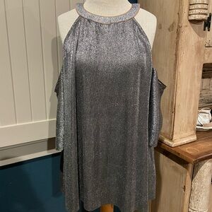 Silver Metallic Cold Shoulder Dress
